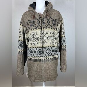 VINTAGE Woolrich Brown Fair Isle Patterned Utility Outdoor Jacket Rugged Sz XL